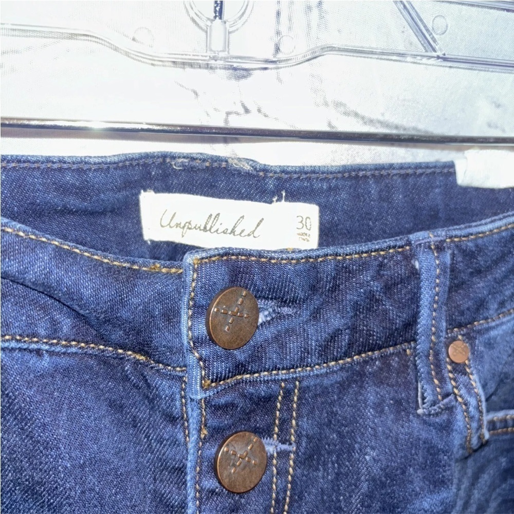 Unpublished Greta High Rise Wide Leg Crop Blue Jean Button Closure Size 30 X 27 - Picture 4 of 7